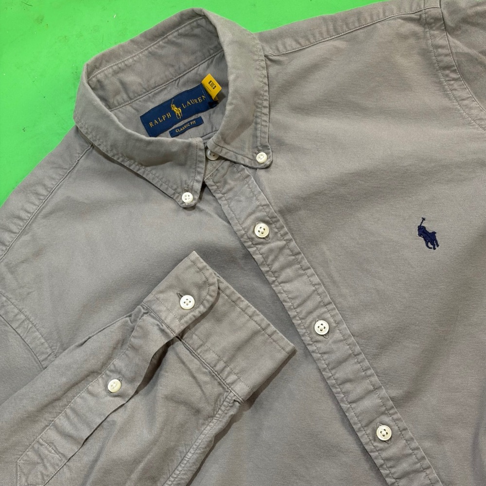 Polo Ralph Lauren Button Down Shirt Mens M/L Gray Classic Fit Cotton Pony Logo